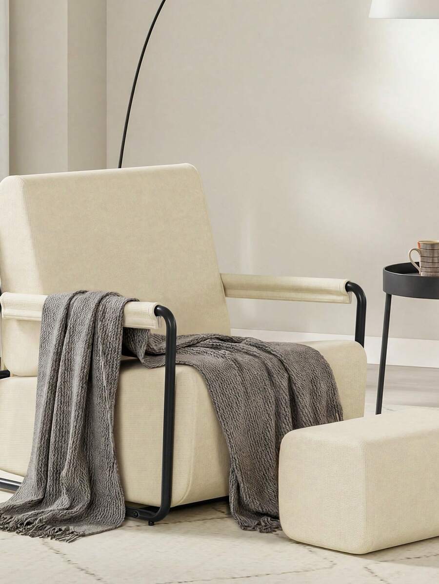 SoBuy | Velvet Armchair With Footstool | Small Comfy Accent Chair For Living Room | 59*74*78 Cm | Load Capacity 143 Kg - White - View 1