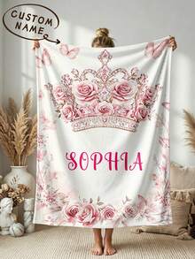 1pc Customized Name Blanket, Personalized Bed Blanket, Customizable Name, Best Blanket, Comfortable Blanket, Home Gift, Birthday Gift, Anniversary Gift, Christmas Gift, Personalized Gift, Holiday Gift, Warm Gift For Friends, Family, Partners - Style 2 - View 1