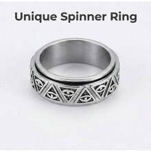 Vintage Triangle All-Seeing Eye Stainless Steel Rotating Ring, Black Gold Silver Three Colors Optional, Embossed Distressed Texture Strong Atmosphere, Hypoallergenic Waterproof Fade-Resistant, Stress Relief Rotating Design, Unisex Street Hip-Hop Style, Men's Accessory, Gift Ring - Multicolor - View 7