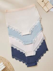 4PCS Plus Size Women's Comfortable Lace Patchwork Panties, Really Comfortable Underwear - Multicolor - View 3