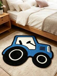 1pc 2026 New - Blue Cartoon Tractor Shaped Asymmetrical Rug, Nordic Style Bedroom Bedside Carpet, Living Room Decor Rug, Creative Personalized Dressing Room Vanity Carpet, Soft Comfortable Study Play Area Rug, Washable Non-Slip Entryway Mat - Multicolor - View 1