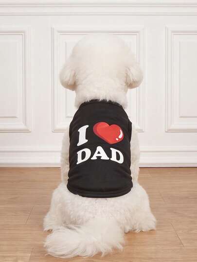 LUCKIE LABO 1pc I Love Dad Graphic Print Pet Vest, Physical Anti-Flea & Reduce Shedding, Insulation & Breathable, Suitable For Small & Large Dogs, Indoor & Outdoor, Mother's Day Gift