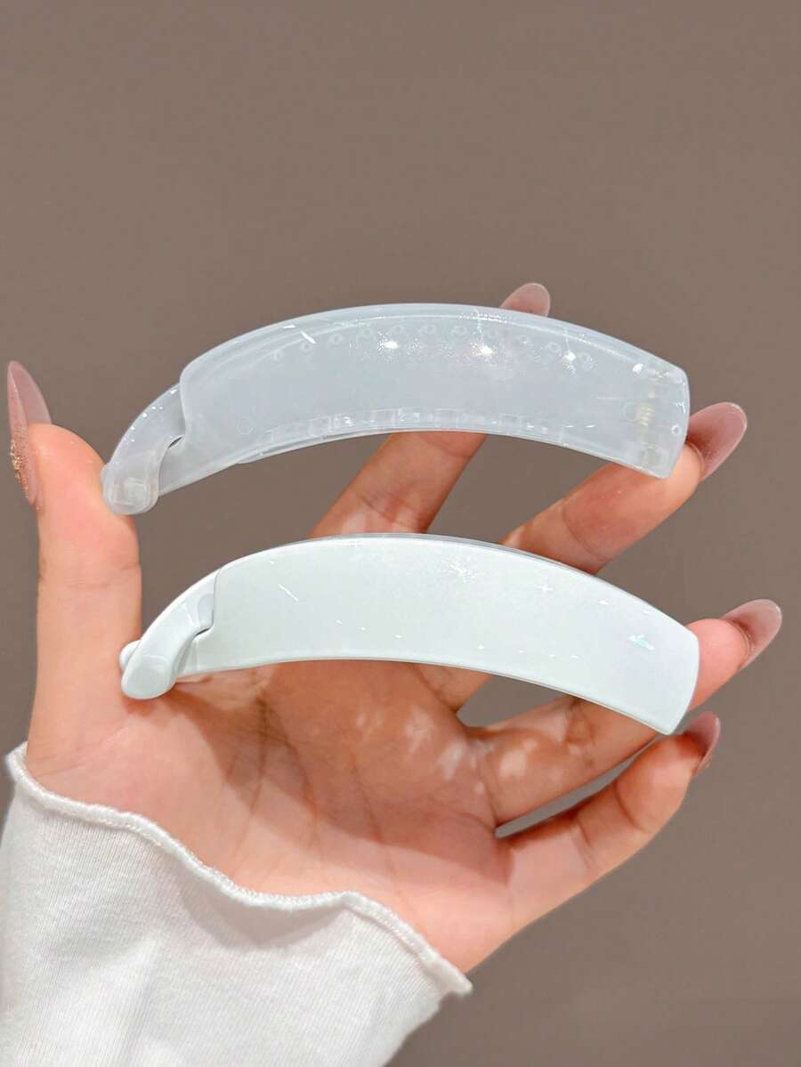 2pcs Women's 9.5cm/3.74in Blue Minimalist Banana Hair Clips, High Ponytail Back Head Hair Twist Clips, Fashionable Versatile, Elegant Simple, Solid Color Hair Clips, Suitable For Daily, Casual, Party, Beach, Vacation, Hairstyle Design, Face/Hair Washing, Makeup, Clothing Accessories, Spring Hair Clips, Summer Hair Clips, Autumn Hair Accessories, Winter Hair Clips - Multicolor - View 1