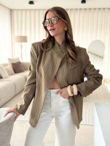 Women's Elegant Minimalist Daily Commute Office Workplace Old Money Style Blazer - Khaki - View 4