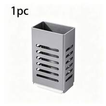1pc,Punch-Free Wall Mount Chopstick Holder, Drain Cutlery Caddy With Drip Tray, Kitchen Storage Organizer For Chopsticks, Spoons And Forks - Grey - View 9