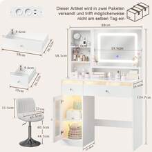 Devoko tocador con espejo LED, iluminación RGB y modo música, tocador con superficie de cristal, cajones, estante abierto, regleta de enchufes, USB/Tipo C y función de temporizador, blanco - Ver 11