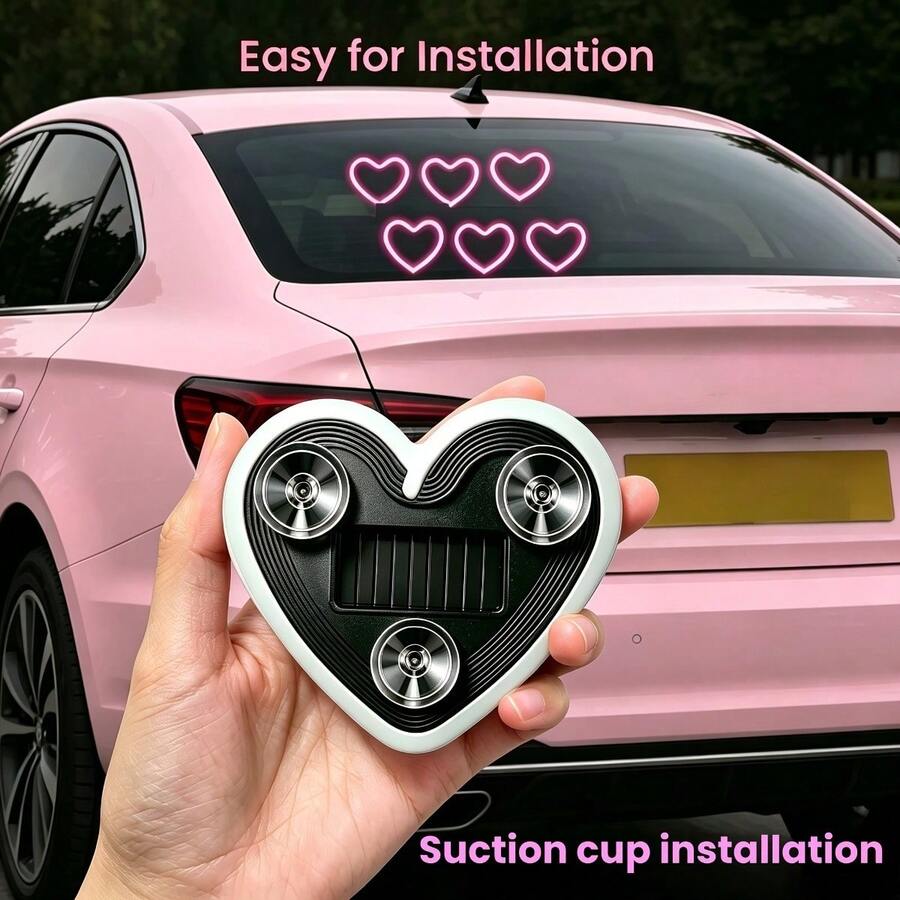 2pcs/Set High Brightness Neon Heart-Shaped Car Atmosphere Lights, Easy Installation, No Wiring Required Window Lights, Lithium Battery And Solar Powered, LED Interior Car Lights, Ideal Gift For Car Enthusiasts
