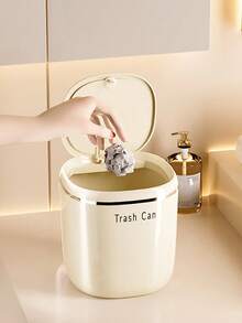 1pc Covered Storage Bin, Mini Desktop Trash Can, Tabletop Bedside Bedroom Office Desk Waste Paper Basket, Small Garbage Can, One-Touch Lid, Minimalist Nordic Style Student Paper Bin Storage Box, Flip-Top Storage Bucket, Desk Tea Table Cleaning Bin, Storage Container, Suitable For Office, Home - A - View 8