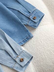 2pcs/Set Versatile Solid Color Stand Collar Striped Long Sleeve Denim Shirt For Boys, Street Style Minimalist Denim Top, Spring/Autumn Kids Denim Shirt - Multicolor - View 7