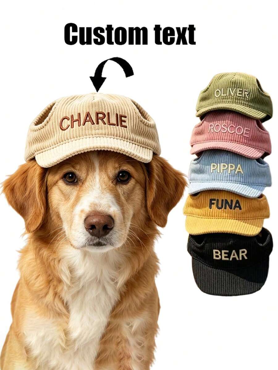 Customizable Embroidered Dog Hat With Ear Holes, Personalized Corduroy Pet Baseball Cap, Suitable For Small, Medium And Large Dogs, Dog Gift - Multicolor - View 1
