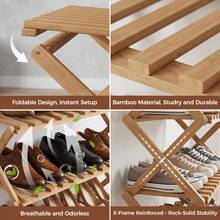 Senmeo 1Pc Multi-Layer Foldable Bamboo Shoe Organizer,Space Efficient Strong Storage Performance,Easy Assembly Freestanding Shelf,Ideal For Small Spaces,Rental Home/Entryway/Hallway/Bedroom/Bathroom/Office/Living Room - 6th Floor Main - View 10