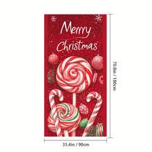 2D Flat Christmas Door Curtain Decoration, Red Background With Red Lollipop Festive Design, Polyester Fabric, Holiday Hanging Decor, Suitable For Holiday Party Decoration, No Electricity Required, Home Gathering Party, Restaurant Christmas New Year Theme Party - A - View 6