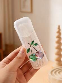 4/1pc Pink & Green Crystal Cherry Pattern Portable Travel Storage Box - Toothpick, Floss & Daily Organizer Storage Box, Compact & Convenient, Travel Storage Box, Mini Storage Box, Suitable For Carrying Small Items, Leak-Proof Travel Pill Storage Box, Portable Cotton Swab Box, Can Be Used As Holiday Gift - Multicolor - View 3