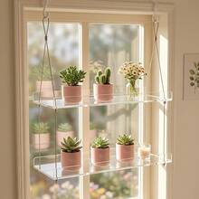 Transparent Acrylic Window Plant Stand 2-Tier, Hanging Floating Shelf, Room Aesthetic Decor, Indoor Plant Display Rack - 2nd Floor - View 1