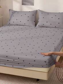 1pc Fitted Sheet, Soft And Comfortable Mattress Protector, Bedroom Use, All Season, Dust-Proof And Anti-Slip, Geometric Pattern Flat Sheet, Suitable For Twin, Full, Queen, King Size Beds, Machine Washable (Pillowcase Not Included) - Multicolor - View 1