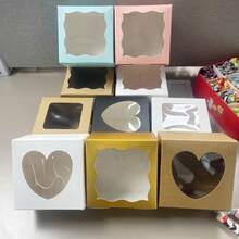 10pcs 4*4*2.5in Birthday Wedding Home Party Festival Heart-Shaped Wavy Transparent Window Dessert Table Gift Baking Pastry Packaging Box Thickened Cardboard Foldable Storage Gift Box Brown / White / Pink / Gold Multi-Color Optional - View 7