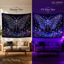 [2D Flat Print] [QD_VIVIOS] An Extra-Large Butterfly And Floral Ocean Theme Tapestry That Glows Under UV Light, Suitable For Home Wall Decoration, Made Of Polyester Fiber With High-Definition Digital Printing Technology (The Image Shows The Different Effects Under Fluorescent Light And Natural Light). - Multicolor - View 9