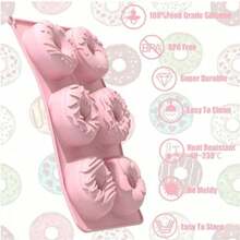 Pink Silicone Donut Baking Mold, Heat-Resistant Donut Baking Pan, Suitable For Microwave And Oven, Easy Release Non-Stick Mold, Suitable For Donut, Mini Cake, Cookie And Bagel DIY Home Baking - Multicolor - View 4