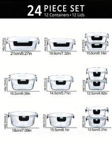 8 Piece Glass Food Storage Container With Leak-Proof Lid-Seal Meal Preparation And Bento Box, Refrigerator Replacement Storage Box For Microwave, Oven, Vegetables And Salads, Multi-Purpose Kitchenware | Multi-Size Container | Lock Lid - Multicolor - View 9