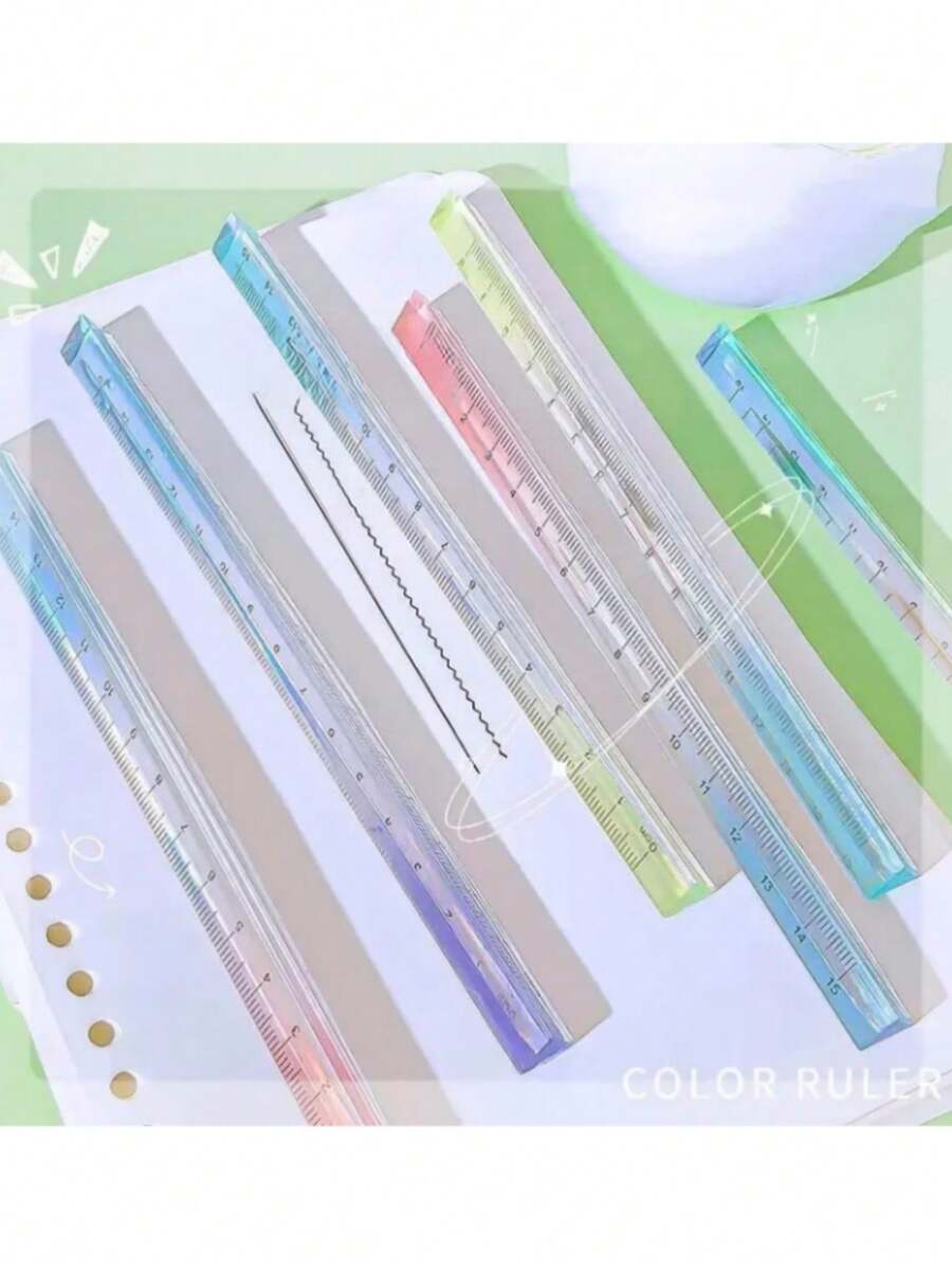 3件組隨機配色創意彩色透明三角柱漸層尺,三角3D設計握感舒適防滑,刻度印刷清晰準確,長度15cm/5.91in,適用日常測量、手帳、繪圖、辦公與學校用品,開學季必備 - 漸層色三角柱直尺 - 查看 1
