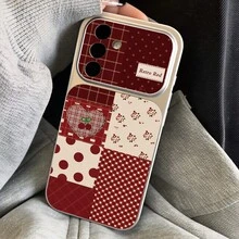 1pc Vintage Red Plaid Polka Dot Cherry Patchwork Phone Case, Electroplated Silver Frame Leather Texture Full Coverage Anti-Drop Protective Cover Compatible With Apple 16/XR/11/12/13/14/16/17 Air/Plus Pro Max/PLUS And Other Models Durable Anti-Fouling Anti-Fingerprint Birthday Gift Perfect Birthday New Year Christmas Gift For Girlfriend Boyfriend Husband Wife Friend Or Yourself Novel /Unisex/Handsome Beautiful High-End Elegant Fashion Business Gift/Best Gift - Silver - View 7
