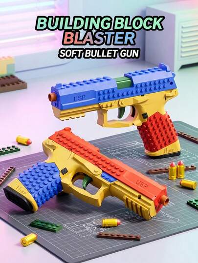 Juguete Lanzador de Espuma de Ladrillos de Construcción DIY, Carcasa de Ladrillo Desmontable con Expulsión Interactiva de Carcasa, Juguete de Juego Interactivo para Interiores y Exteriores, Regalo Perfecto de Cumpleaños, Halloween y Navidad para Adolescentes Varones