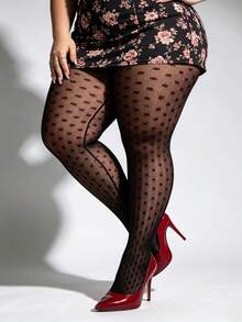 1pc Women's Plus Size Fishnet Leggings, Gothic Polka Dot Tights, Black Geometric Pattern Stockings, Elastic Sexy Fashion Fishnet Socks, Suitable For Halloween, Christmas, Party, Daily Wear - Black - View 2