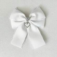 1PC Ribbon Lace Bow Tie, Heart-Shaped Crystal Pendant Rhinestone Decor, Beautiful And Sweet, For Clothing Decoration, Women's Dress/Shirt Collar, Preppy Halloween Decoration - White - View 6