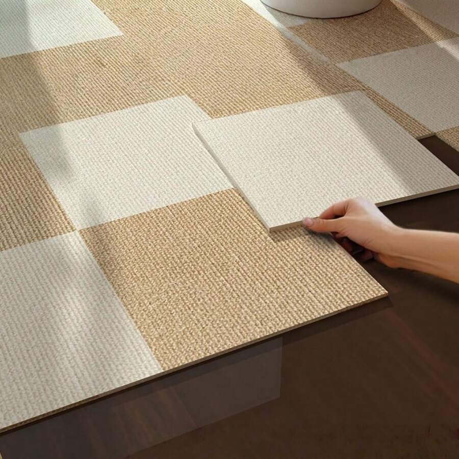 10pcs Modern Self-Adhesive Foam Floor Tiles, Geometric & Striped Pattern, Straight Lay, Non-Slip & Wear-Resistant, Easy Installation, Suitable For Bedroom And Office - C - View 1