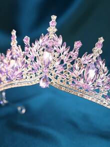 1pc Elegant & Luxurious Rhinestone Baroque Crown Hair Accessory, Bridal Wedding Headpiece, Romantic Princess Ball Party Event Hair Crown - Mauve Purple - View 7