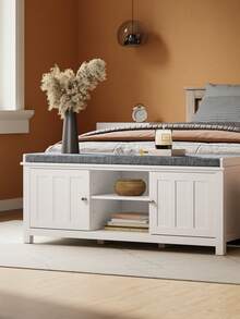 SoBuy | Shoe Bench With Cushion | Entryway Storage Cabinet With 2 Doors | Hallway Organizer In Particleboard | 105*35*43 Cm | Load Capacity 249 Kg - 白色 - 查看 9