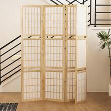 5.6FT Room Divider And Folding Portable Partition Screen, 4 Panel Asian Shoji Style Freestanding Privacy Screen With 3 Display Storage Shelves For Room Separation, Natural Wood - Natural - View 7