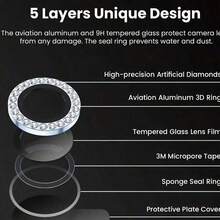 Camera Lens Protector Film Compatible With Iphone Duo/18ProMax/18Pro/17/17 Pro/17 Pro Max/17 Air/16/16 Plus, Shiny Personalized Metal Diamond Ring Design, 9H Hardness Scratch-Resistant, Fashionable Phone Accessory, Compatible With Phone Cases, 3pcs/Pack - Silver - View 5