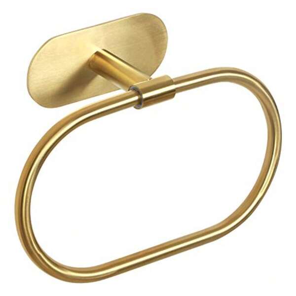 HouseAid Self Adhesive Towel Ring for Bathroom, Stainless Steel Adhesive Hand Towel Holder, No Drilling Modern Hand Towel Hanger, Brushed Gold