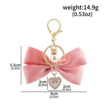Sweet And Stylish Ribbon Bow Keychain Faux Pearl Keychain, Metal Accessory Clasp Women's Pearl Chain Bag Charm Valentine's Day Diy Gift Jewelry - Multicolor - View 14