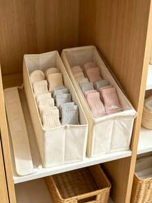 1pc White Foldable Sock Storage Box, Fabric Cabinet Organizer With Dust Cover, Baby Essentials, Newborn Necessities, Storage Organizer Box - Multicolor - View 6