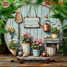2D Flat - Vintage Metal Design Round Floral Garden Artwork, Perfect For Rustic Style Wall Decor, Ideal For Enhancing Home, Yard, Dining Space Or Cafe Atmosphere (Random Hole Placement) - A - View 1