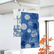 2/4/48pcs Autumn Series Blue Hello Fall Floral Print Kitchen Towels - Ultra Soft, Highly Absorbent Polyester Dish Cloths And Hand Towels, Perfect For Holiday Decor, Kitchen Decor, Party Decor - Multicolor - View 5