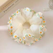 1pc Women's Cute Daisy Mesh Double Layer Hair Scrunchie, Fashionable Back Bun And Ponytail Hair Accessory, Suitable For Women's Daily, Party And Travel - Multicolor - View 2