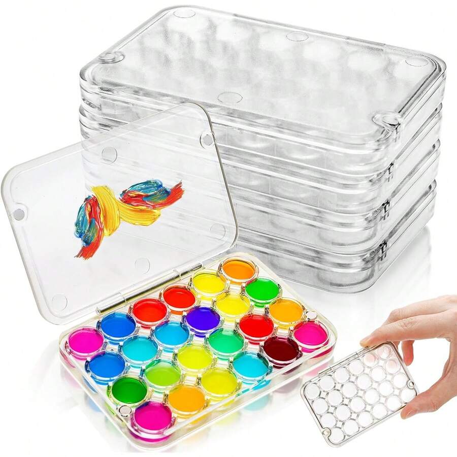 4 Pack Paint Saver Palette Box, 24-Well Watercolor Palette, Airtight Stay Wet Painting Palettes Tray With Lid, Portable Plastic Paint Container Artist Storage Gouache Oil Paints - 1 - View 1