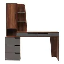 Computer Desk With Drawer, Office Wood Writing Study Table With Cabinet - Walnut Brown - View 2