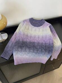 Girls Cute Gradient Color Knit Pullover Sweater, Suitable For Vacation, Daily Wear, Spring, Autumn, Winter - Purple - View 3