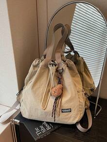 New Fashion Casual Minimalist Unisex Drawstring Closure Solid Color Retro Large Capacity Multi-Pocket University Student Backpack, Lightweight Multipurpose Shoulder Bag For Short Trip, Hiking - Multicolor - View 11