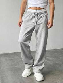 DAZY 男士雙腰帶休閒運動長褲 - 淺灰色 - 查看 1