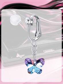 Fake Belly Piercing Butterfly Crystal Stone Fake Belly Ring For Women,Fake Belly Button Piercing Clip On Belly Button Rings,Fake Navel Non Piercing - Silver - View 7