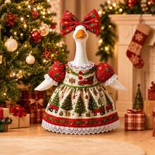 Christmas Porch Goose Outfit Set, Fits 23 Inch Goose Statue, Holiday Santa Claus Porch Goose Clothes With Bow, Indoor/Outdoor Christmas Decor (Statue Not Included) - Multicolor - View 6