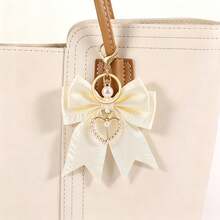 Sweet And Stylish Ribbon Bow Keychain Faux Pearl Keychain, Metal Accessory Clasp Women's Pearl Chain Bag Charm Valentine's Day Diy Gift Jewelry - Multicolor - View 9