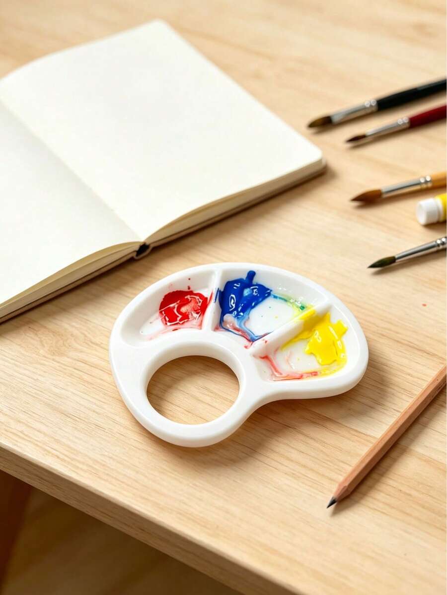 1pc Handheld Thumb Palette, Portable Mini Watercolor Acrylic Paint Palette, Ergonomic Finger Grip Painting Board, Reusable, Easy To Clean, Suitable For Miniature Model Painting Art Mixing Tray - Multicolor - View 1