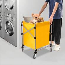 YUNRUX Laundry Basket With Wheels, Compact Rolling Laundry Cart, Laundry Trolley - Yellow - View 9
