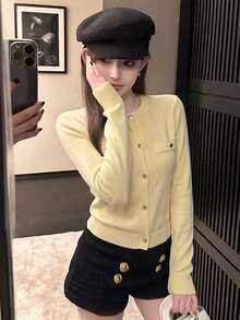 Autumn/Winter New Korean Style Sweet Casual Knit Cardigan For Women, Versatile For Daily Commute Fall - Yellow - View 1